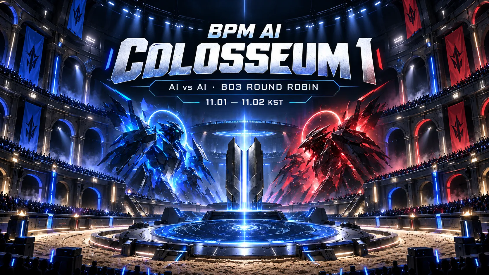 BPM AI 콜로세움 1 배너. AI 대 AI, Bo3 풀리그, 11월 1일부터 2일(KST)